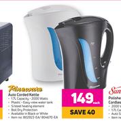 Pineware 1.7Ltr Auto Corded Kettle-Each