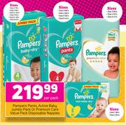 Pampers Pants, Active Baby Jumbo Pack Or Premium Care Value Pack Disposable Nappies-Per Pack