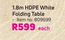 Lifetime 1.8m HDPE White Folding Table