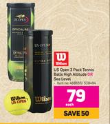 Wilson US Open 3 Pack Tennis Balls (High Altitude Or Sea Level)-Each