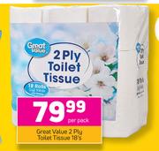 Great Value 2 Ply Toilet Tissue-18's Per Pack