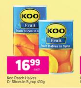 Koo Peach Halves Or Slices In Syrup-410g Each