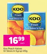Koo Peach Halves Or Slices In Syrup 410g-Each