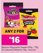 Beacon Maynards Sweets 60g-75g Or Liquorice Allsorts 75g-For Any 2