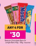 Beacon Chocolate Bars Or Jungle Bars Assorted-For Any 4 x 40g / 56g