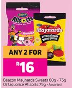 Beacon Maynards Sweets 60g-75g Or Liquorice Allsorts 75g-For Any 2