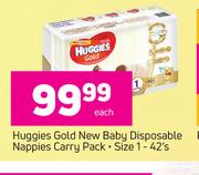 Huggies Gold New Baby Disposable Nappies Carry Pack Size 1-42's Pack Each