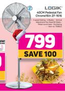 Logik 40cm Pedestal Fan (Chrome) 16In ZF-1616