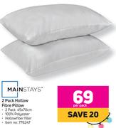 Mainstays 2 Pack Hollow Fibre Pillow 45 x 70cm-Per Pack