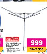 Retractaline 50m Portable Rotary Clothesline With 4 Arm Steel