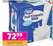 Great Value Long Life Milk Assorted-6 x 1Ltr Per Pack
