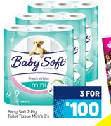 Baby Soft 2 Ply Toilet Tissue Mini's-For 3 x 9's