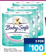 Baby Soft 2 Ply Toilet Tissue Mini's-For 3 x 9's