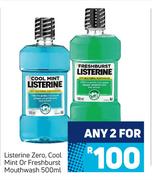 Listerine Zero, Cool Mint Or Fresh Burst Mouthwash-For Any 2 x 500ml