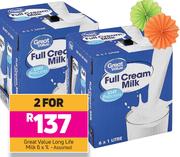Great Value Long Life Milk Assorted 6 x 1Ltr-For 2