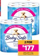 Baby Soft 2 Ply Toilet Tissue 18's Pack-For 2