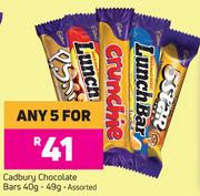 Cadbury Chocolate Bars Assorted- For Any 5 x 40g-49g