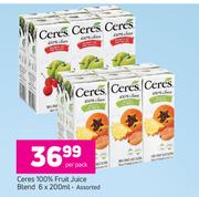 Ceres 100% Fruit Juice Blend Assorted-6 x 200ml Per Pack