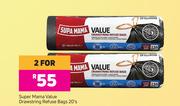Super Mama Value Drawstring Refuse Bags-For 2 x 20's Pack