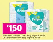 2Pampers Complete Clean Baby Wipes 6 x 64's Or Sensitive Protect Baby Wipes 6 x 56's-Each
