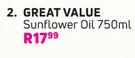 Great Value Sunflower Oil-750ml