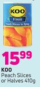 Koo Peach Slices Or Halves-410g