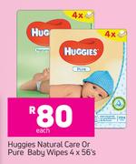 Huggies Natural Care Or Pure Baby Wipes-4 x 56's Each