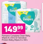 Pampers Complete Clean Baby Wipes 6 x 64'sOr Sensitive Protect Baby Wipes 6 x 56's Each