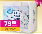 Great Value 2 Ply Toilet Tissue-18's Per Pack