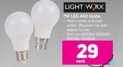 Light Worx 7W LED A60 Globe-Each