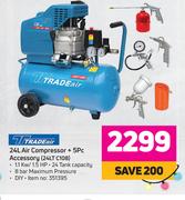Tradeair 24L Air Compressor + 5Pc Accessory 24LT C108