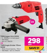 Torq Impact Drill 500W Or Torq Angel Grinder 115mm 500W-Each