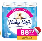 Baby Soft 2 Ply Toilet Tissue-18's Per Pack