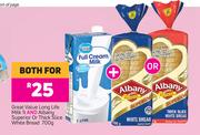 Great Value Long Life Milk 1Ltr & Albany Superior Or Thick Slice White Bread 700g-For Both