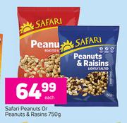 Safari Peanuts Or Peanuts & Raisins-750g Each