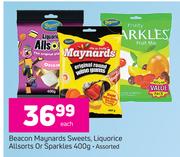 Beacon Maynards Sweets, Liquorice Allsorts Or Sparkles Assorted-400g Each