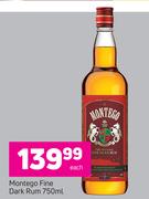 Montego Fine Dark Rum-750ml Each