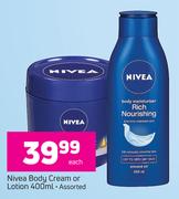 Nivea Body Cream Or Lotion Assorted-400ml Each