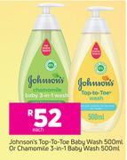 Johnson's Top To Toe Baby Wash 500ml Or Chamomile 3 In 1 Baby Wash 500ml-Each