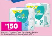 Pampers Complete Clean Baby Wipes 6 x 64's Or Sensitive Protect Baby Wipes 6 x 56's-Each