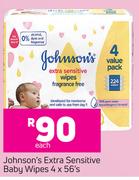 Johnson's Extra Sensitive Baby Wipes 4 x 56's-Each