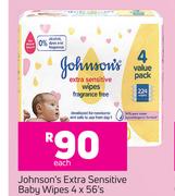 Johnson's Extra Sensitive Baby Wipes 4 x 56's-Each