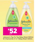 Johnson's Top To Toe Baby Wash 500ml Or Chamomile 3 In 1 Baby Wash 500ml-Each
