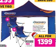 Discovery Adventures 20 Gazebo 2 Side Panels 3x3m Plus 2 x Discovery 100 Camping Chairs-For All