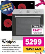 Whirlpool 60cm Ceran Hob With Controls Black AKM 9010 + Whirlpool 60cm Oven AKP 603