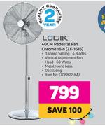 Logik 40cm Pedestal Fan Chrome 16In ZF-1616