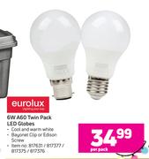 Eurolux 6W A60 Twin Pack LED Globes-Per Pack