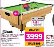 Shoot Vegas Pool Table + 2x57" Cue 1PC + 5 Piece Billiard Chalk Blue + Plastic Triangle-For All