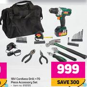Ryobi 18 V Cordless Drill +70 Piece Accessory Set