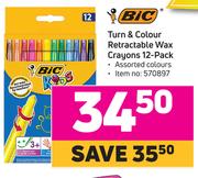 Bic Turn & Colour Retractable Wax Crayons 12 Pack Assorted Colours